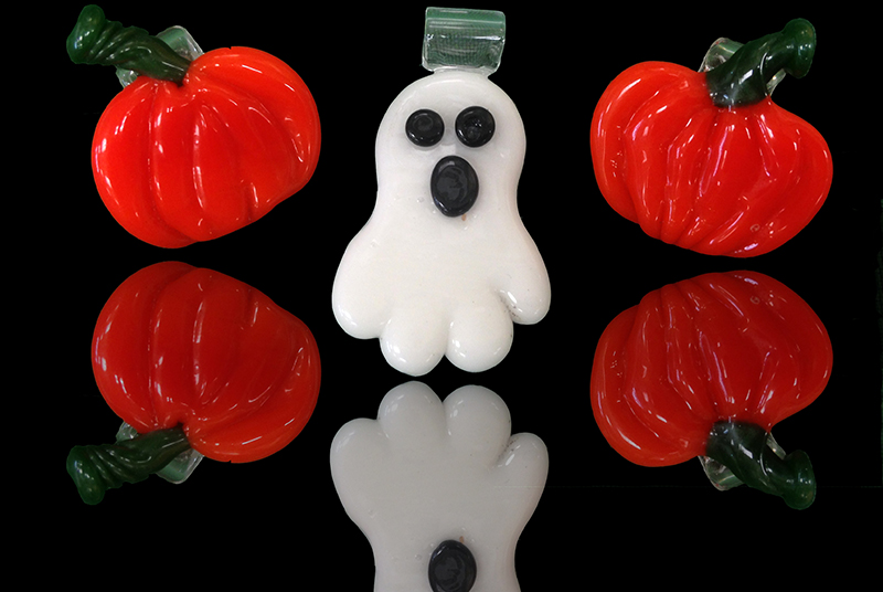 Glass Pumpkin Glass Halloween Pumpkin and Ghost Pendants